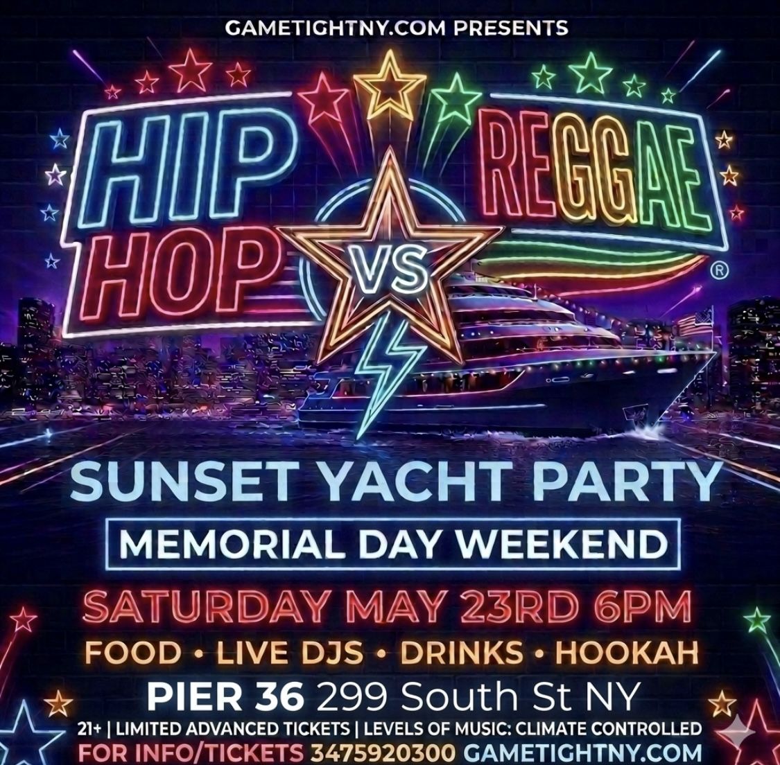 MDW NYC HIP HOP VS REGGAE® NYC SATURDAY SUNSET CRUISE PIER 36 2026