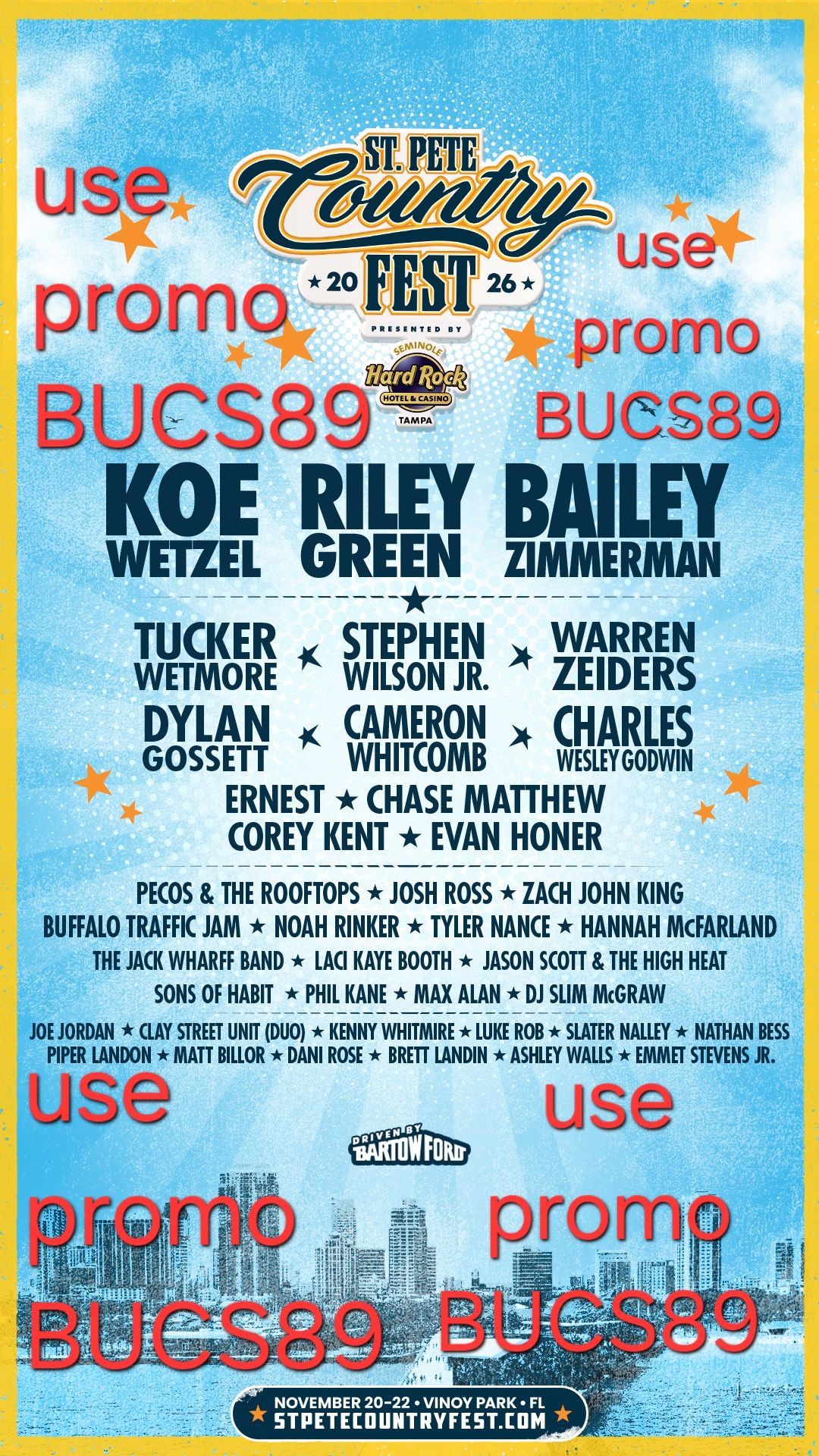 St Pete Country Fest Promo Code BUCS89 