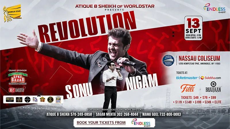 REVOLUTION SONU NIGAM Concert - Uniondale, NY