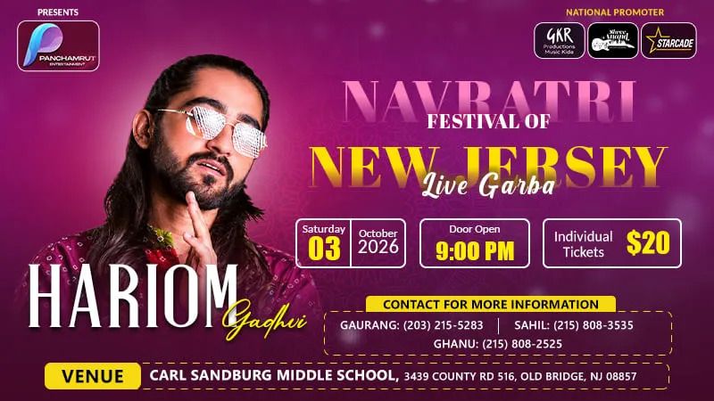 Navratri Festival of New Jersey 2026 Hariom Gadhvi Live Garba - Old Bridge